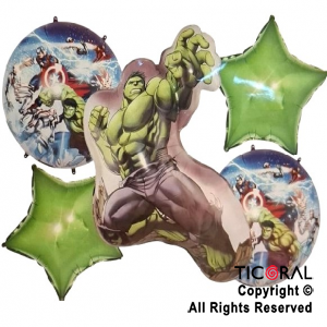 SET DE GLOBOS METALIZADO HULK 5 UNIDADES X 1